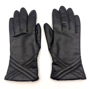 Vintage Fownes Gloves‎ Women's Size A  Black Faux Leather WPL 9522 Fourchette
